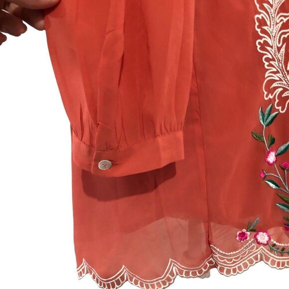 Soft Surroundings Embroidered Peasant Top - Color Brick Size Medium - Picture 6 of 12